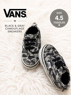Vans Toddler Gray Black Camo Sneakers Shoes Size 4.5